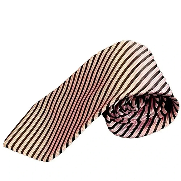 Bruno Piatelli Silk Pink Black Striped Repp Standard Length Mens Neck Tie - Picture 5 of 8